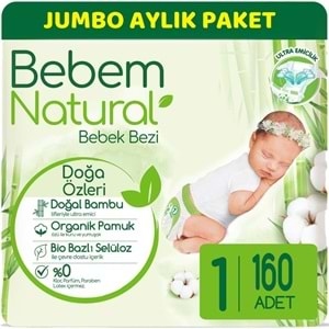 Bebem Bebek Bezi Natural Jumbo Aylık Pk Beden:1 (2-5Kg) Yenidoğan 160 Adet