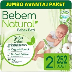 Bebem Bebek Bezi Natural Jumbo Avantaj Pk Beden:2 (3-6Kg) Mini 252 Adet