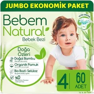 Bebem Bebek Bezi Natural Jumbo Ekonomik Pk Beden:4 (7-14Kg) Maxi 60 Adet