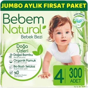 Bebem Bebek Bezi Natural Jumbo Aylık Fırsat Pk Beden:4 (7-14Kg) Maxi 300 Adet