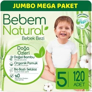 Bebem Bebek Bezi Natural Jumbo Mega Pk Beden:5 (11-18Kg) Junior 120 Adet