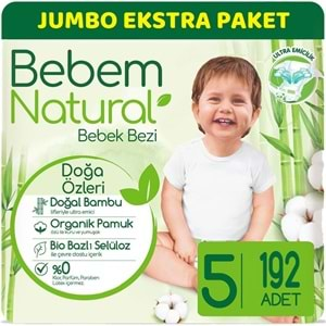 Bebem Bebek Bezi Natural Jumbo Ekstra Pk Beden:5 (11-18Kg) Junior 192 Adet