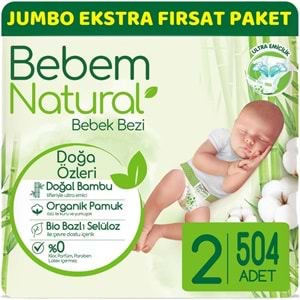 Bebem Bebek Bezi Natural Jumbo Ekstra Fırsat Pk Beden:2 (3-6Kg) Mini 504 Adet