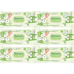 Bebem Natural Islak Bebek Mendili Narin Dokunuş / Yenidoğan 90 Yaprak Plastik Kapaklı 6 Lı Set