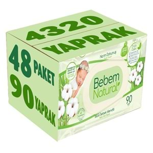 Bebem Natural Islak Bebek Mendili Narin Dokunuş / Yenidoğan 90 Yaprak Plastik Kapaklı 48 Li Set