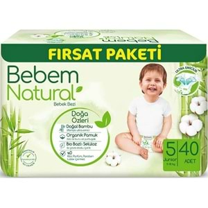 Bebem Bebek Bezi Natural Beden:5 (11-18Kg) Junior 80 Adet Ekonomik Fırsat Pk