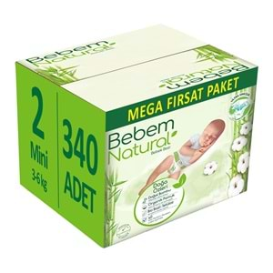 Bebem Bebek Bezi Natural Beden:2 (3-6Kg) Mini 340 Adet Mega Fırsat Pk