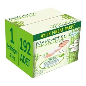 Bebem Bebek Bezi Natural Beden:1 (2-5Kg) Yenidoğan 192 Adet Aylık Fırsat Pk