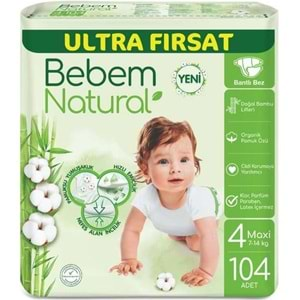 Bebem Bebek Bezi Natural Beden:4 (7-14KG) Maxi 312 Adet Aylık Ultra Fırsat Pk