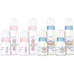 Bebsi Cam Biberon Seti (Mavi - Pembe) (250ML+125ML) (Karma 4 Lü Set)