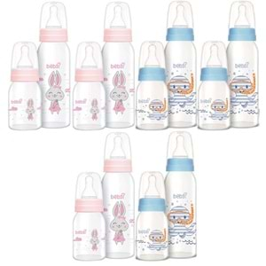 Bebsi Cam Biberon Seti (Mavi - Pembe) (250ML+125ML) (Karma 6 Lı Set)