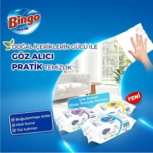 Bingo Clean Yüzey Temizlik Havlusu 96 Yaprak Beyaz Sabun Plastik Kapaklı (12 Li Set) 1152 Yaprak