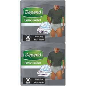 Depend Emici Külot Hasta Bezi Large - Büyük Erkek 60 Adet (2PK*30)