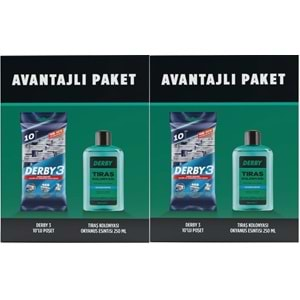 Derby 3 Bıçaklı Traş Bıçağı 10 Lu Pk + Traş Kolonyası 250ML Hediyeli (2 Li Set)