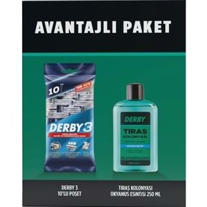 Derby 3 Bıçaklı Traş Bıçağı 10 Lu Pk + Traş Kolonyası 250ML Hediyeli (4 Lü Set)