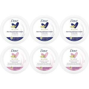 Dove Besleyici El ve Vücut Bakım Kremi 250ML (Rich Nourishment Cream+ Beauty Cream) Karma (6 Lı Set)