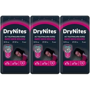 Drynites Emici Gece Külodu/Külot Bez Kız 8-15 Yaş (27-57KG) Large 27 Adet (3PK*9) (Alt Islatmalara Karşı)