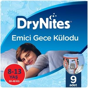 Drynites Emici Gece Külodu/Külot Bez Erkek 8-13 Yaş 30-48KG Large 54 Adet 6PK*9 AltIslatmalara Karşı