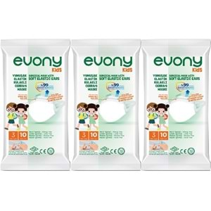 Evony 3 Katlı Filtreli Burun Telli Cerrahi Maske (Kids Çoçuklar İçin) 30 Lu Set (3Pk*10) (Desenli)