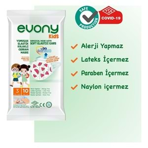 Evony 3 Katlı Filtreli Burun Telli Cerrahi Maske (Kids Çoçuklar İçin) 30 Lu Set (3Pk*10) (Desenli)