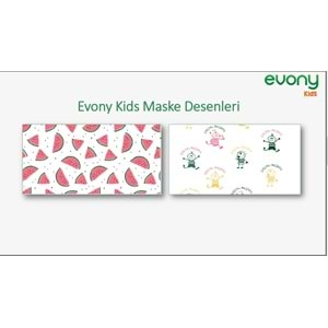 Evony 3 Katlı Filtreli Burun Telli Cerrahi Maske (Kids Çoçuklar İçin) 30 Lu Set (3Pk*10) (Desenli)