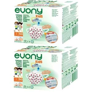 Evony 3 Katlı Filtreli Burun Telli Cerrahi Maske (Kids Çoçuklar İçin) 100 Lü Set (Desenli)