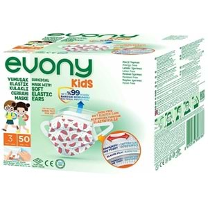 Evony 3 Katlı Filtreli Burun Telli Cerrahi Maske (Kids Çoçuklar İçin) 150 Li Set (Desenli)