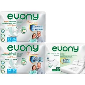 Evony Premium Hasta Bezi Yetişkin Bel Bantlı Tekstil Yüzey Orta 60 Adet+ Yatak Koruyucu Örtü 30 Adet