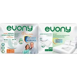 Evony Premium Hasta Bezi Yetişkin Bel Bantlı Tekstil Yüzey Büyük 30 Adet+Yatak Koruyucu Örtü 30 Adet