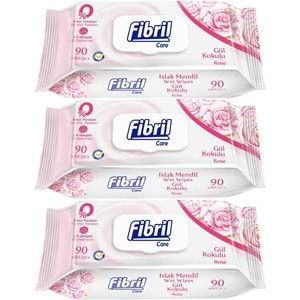 Fibril Islak Havlu Mendil 90 Yaprak Gül Plastik Kapaklı (3 Lü Set) 270 Yaprak