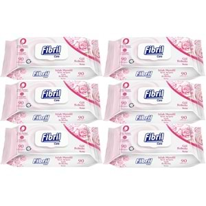 Fibril Islak Havlu Mendil 90 Yaprak Gül Plastik Kapaklı (6 Lı Set) 540 Yaprak