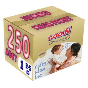 Goon Premium Soft Bebek Bezi Beden:1 (2-5Kg) Yeni Doğan 250 Adet Jumbo Mega Pk