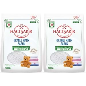 Hacı Şakir Sabun Tozu Granül Matik 2KG Parfümsüz (Bebekler/Hassas Ciltler İçin) 50 Yıkama (2PK*1KG)