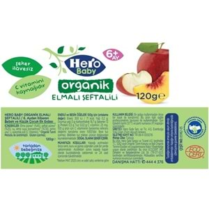 Hero Baby Kavanoz Maması 120GR Organik Elmalı Şeftalili (12 Li Set)