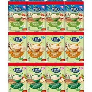 Hero Baby Kaşık Maması 250GR (Karma 12 Li Set) Sütlü Meyveli - Elmalı 8 Tahıllı - Ballı İrmikli