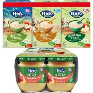 Hero Baby Kaşık Maması 250GR Sütlü Meyveli - Elmalı 8 Tahıllı - Ballı İrmikli +4 Adet Kavanoz Maması