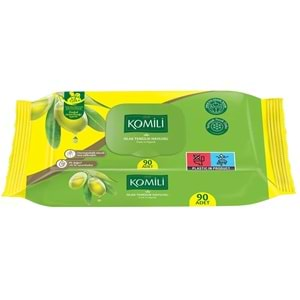 Komili Islak Havlu Mendil 90 Yaprak (12 Li Set) Zeytin Yağlı Plastik Kapaklı (12PK*90) 1080 Yaprak