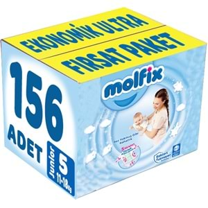 Molfix Bebek Bezi Beden:5 (11-18Kg) Junior 156 Adet Ekonomik Ultra Fırsat Pk