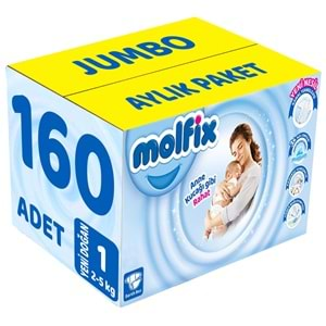 Molfix Bebek Bezi Beden:1 (2-5Kg) Yeni Doğan 160 Adet Jumbo Aylık Pk