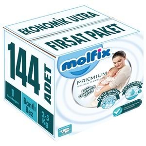 Molfix Premium Bebek Bezi Beden:1 (2-5KG) Yeni Doğan 144 Adet Ekonomik Ultra Fırsat Pk