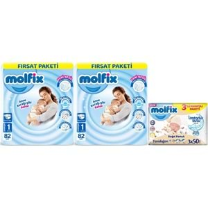 Molfix Bebek Bezi Beden:1 (2-5KG) Yeni Doğan 164 Adet Ekonomik Fırsat Pk + 3 Adet Islak Mendil