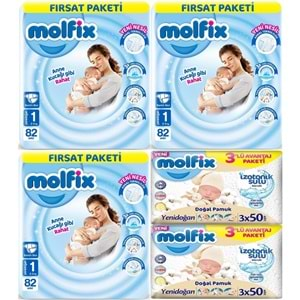 Molfix Bebek Bezi Beden:1 (2-5KG) Yeni Doğan 246 Adet Aylık Fırsat Pk + 6 Adet Islak Mendil