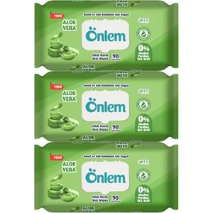 Önlem Islak Havlu Mendil 90 Yaprak Aloe Vera Plastik Kapaklı (3 Lü Set) (270 Yaprak)