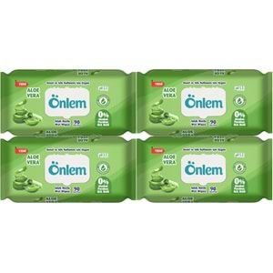 Önlem Islak Havlu Mendil 90 Yaprak Aloe Vera Plastik Kapaklı (4 Lü Set) (360 Yaprak)