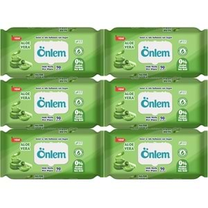 Önlem Islak Havlu Mendil 90 Yaprak Aloe Vera Plastik Kapaklı (6 Lı Set) (540 Yaprak)