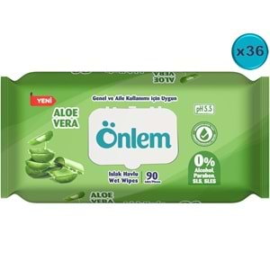 Önlem Islak Havlu Mendil 90 Yaprak Aloe Vera Plastik Kapaklı (36 Lı Set) (3240 Yaprak)