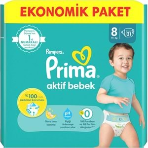 Prima Bebek Bezi Beden:8 (17+Kg) XXX Large 62 Adet Süper Ekonomik Pk