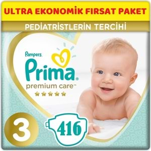 Prima Premium Care Bebek Bezi Beden:3 (6-10Kg) Midi 416 Adet Ultra Ekonomik Fırsat Pk