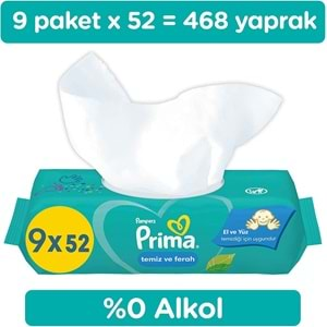 Prima Islak Havlu Mendil Temiz ve Ferah (Bitki Bazlı) 9 Lu Set (3PK*3) 468 Yaprak