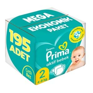 Prima Bebek Bezi Beden:2 (4-8Kg) Mini 195 Adet Mega Ekonomik Pk